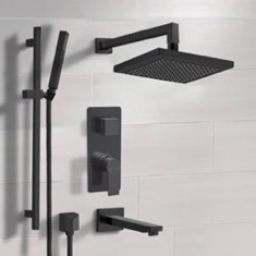 Matte Black Tub and Shower Faucet Set with Handheld, Rain Shower Head